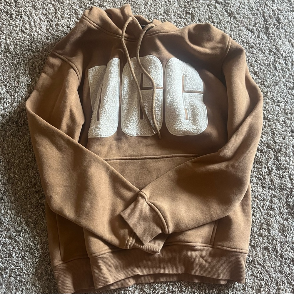 Womens UGG Rey UGGfluff Logo Hoodie Chestnut / Plaster